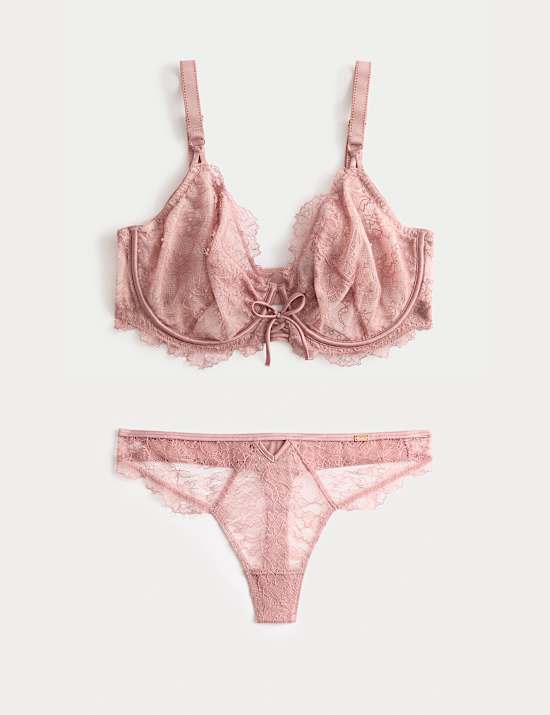 Forget Me Not Lace Wired Plunge Bra Set F+