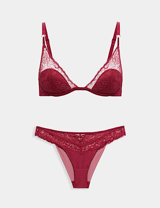 Lace with Silk Wired Plunge Bra Set A-E