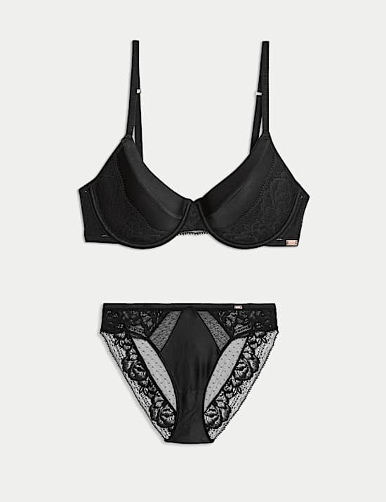 Silk & Lace Wired Demi Cup Bra Set A-E