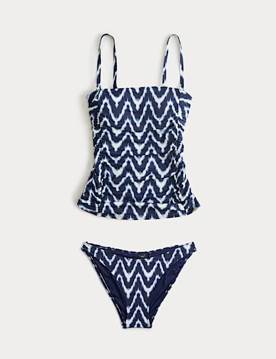 Ensemble tankini avec imprim&eacute; et volant, effet ventre plat