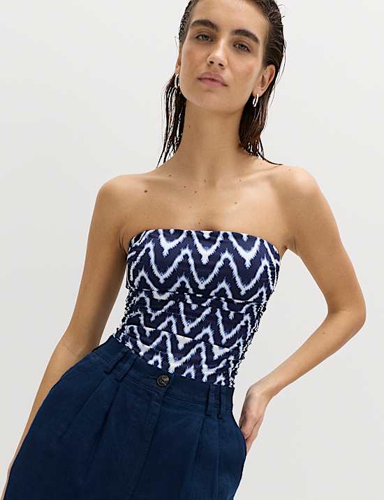 Ensemble tankini avec imprim&eacute; et volant, effet ventre plat