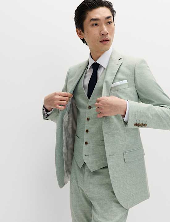 3 Piece Slim Fit Textured Stretch Suit