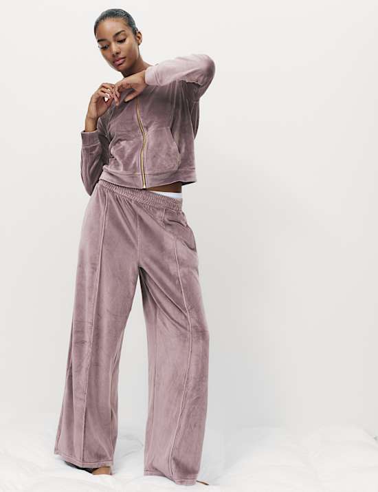 Domowy komplet welurowy z rozpinaną bluzą z kapturem