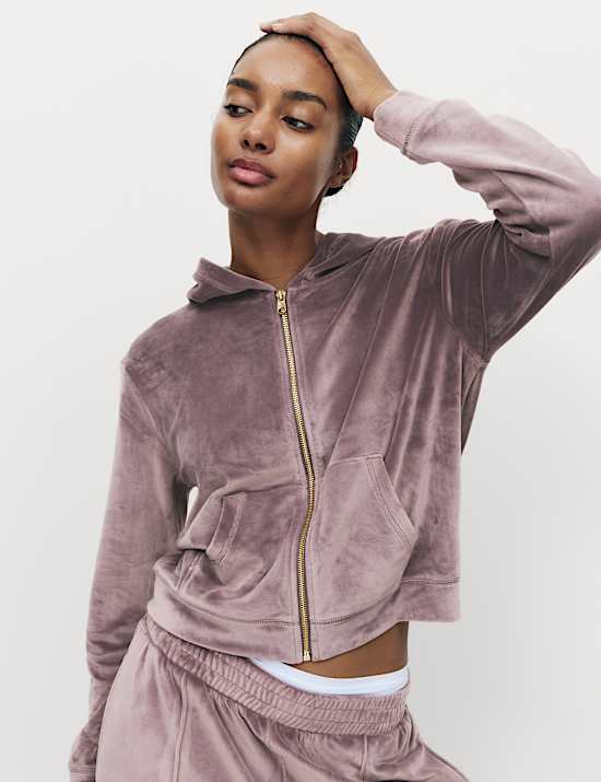 Domowy komplet welurowy z rozpinaną bluzą z kapturem