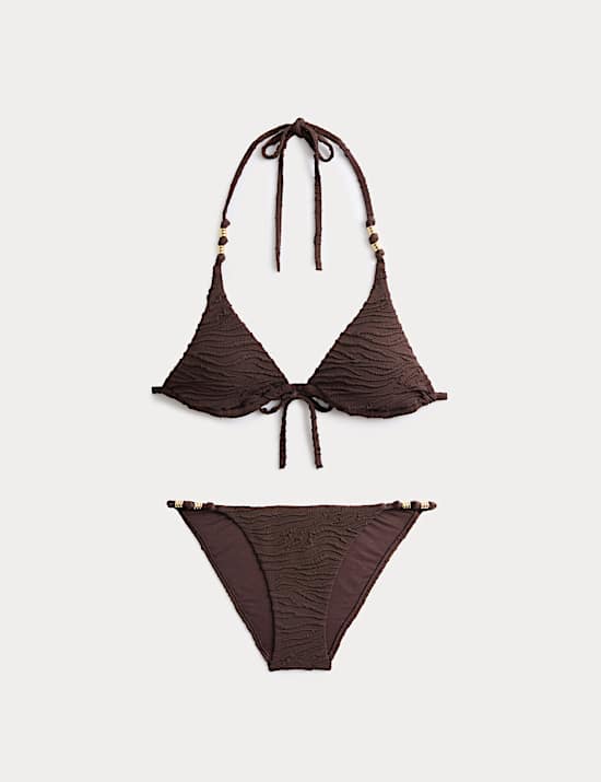 Animal Print Textured Triangle Bikini Set