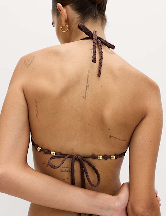 Animal Print Textured Triangle Bikini Set