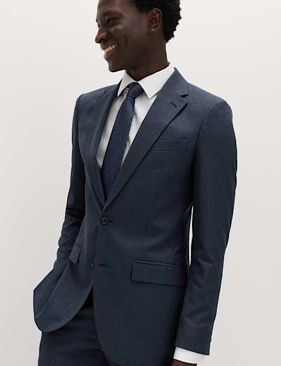 Skinny Fit Grid Check Stretch Suit