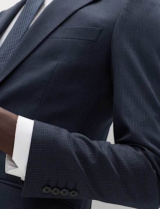 Skinny Fit Grid Check Stretch Suit