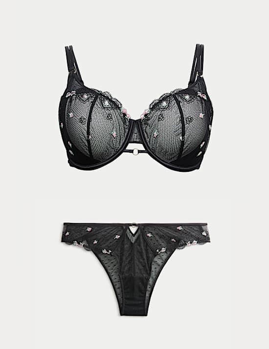 Leah Embroidery Wired Demi Cup Bra Set F+