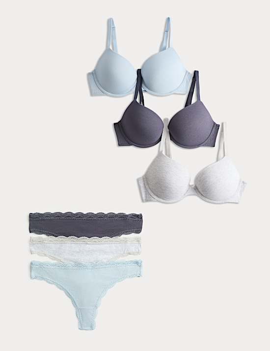 3pk Cotton Wired Push-Up Bras Set A-E