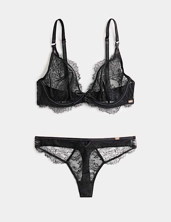 Forget Me Not Lace Wired Plunge Bra Set A-E