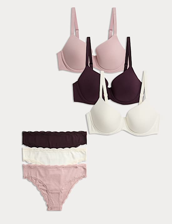3pk Wired Full Cup T-Shirt Bras Set A-E