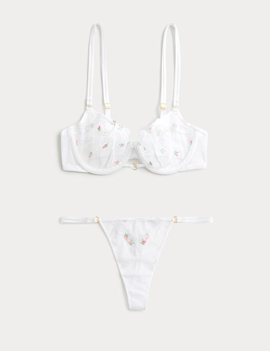 Leah Embroidery Wired Demi Cup Bra Set A-E