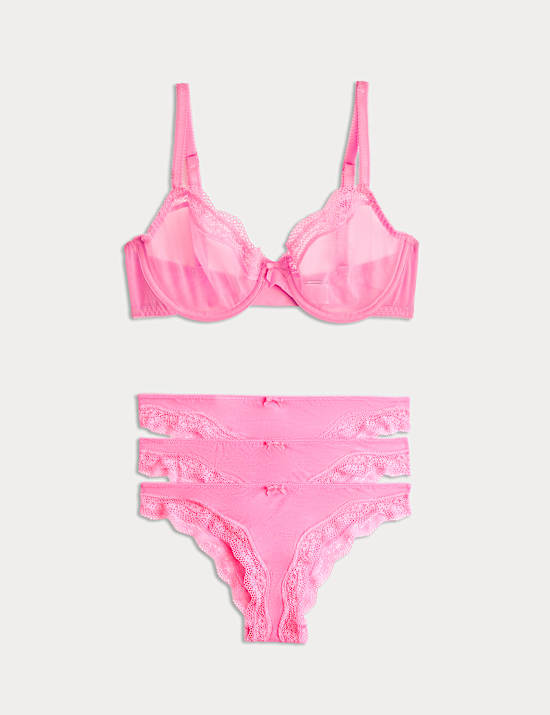 Jasmine Lace Sheer Wired Demi Cup Bra Set A-E