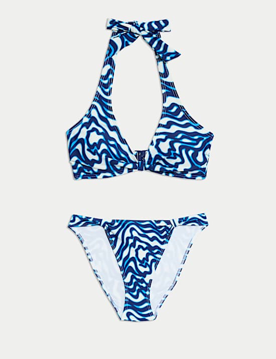 Knot Front Halterneck Plunge Bikini Set