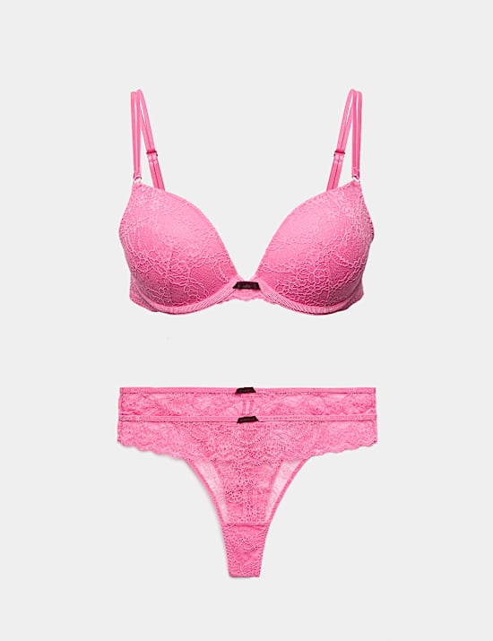 Conjunto de sujetador escotado Push-Up con aros, relleno y encaje Ida copa A-E