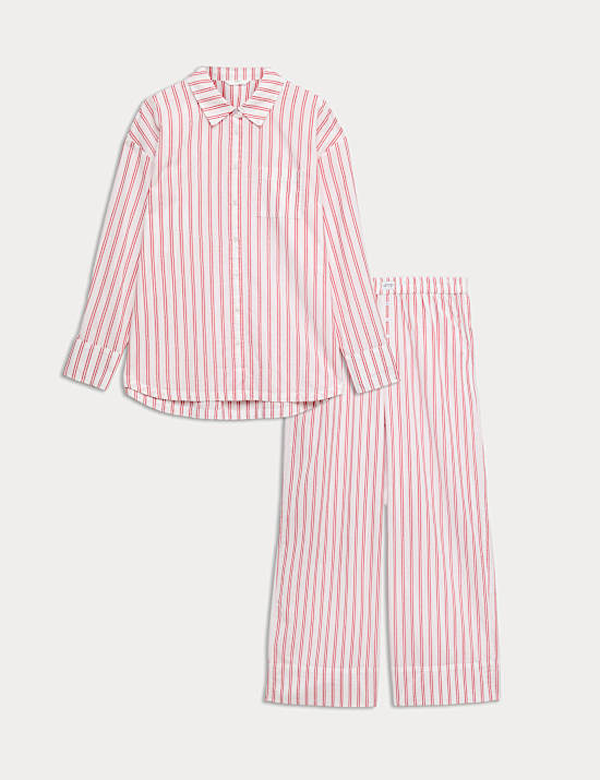 Ensemble pyjama 100 % coton &agrave; rayures chemise & bas