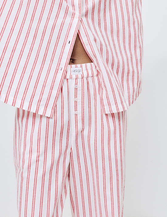 Ensemble pyjama 100 % coton &agrave; rayures chemise & bas
