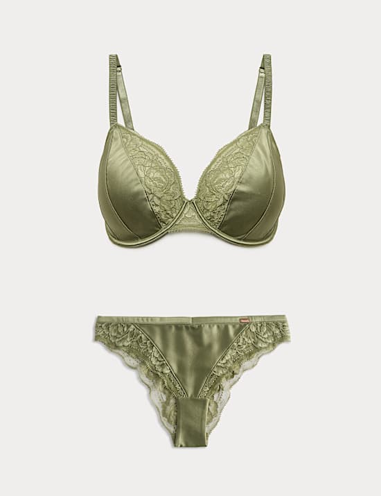 Silk & Lace Wired Plunge Bra Set F-H
