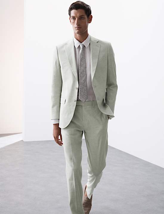 Costume coupe ajustée en lin mélangé de performance italien