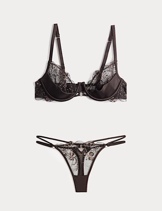 Mia Leopard Embroidery Quarter Cup Bra Set A-E