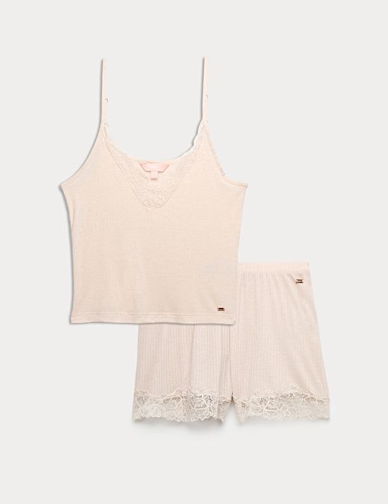 Ribbed Lace Trim Cami Top with Wool