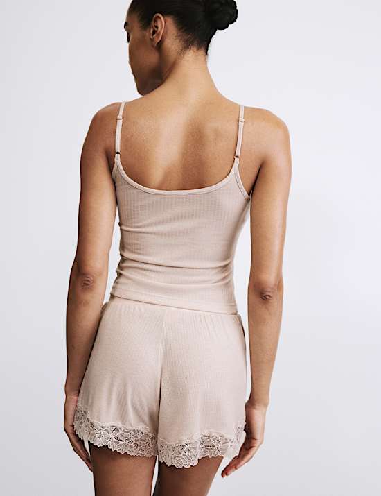 Ribbed Lace Trim Cami Top with Wool