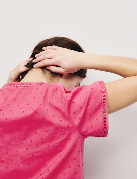 Pure Cotton Dobby Tie Front Pyjama Top Set