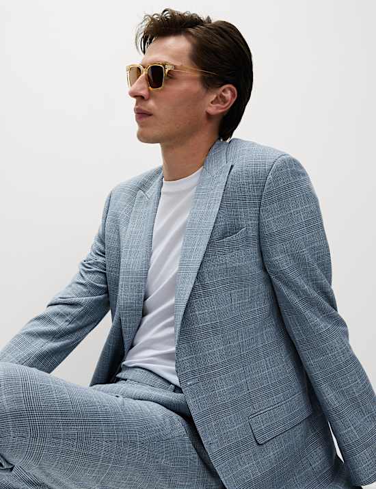 Regular Fit Linen Look Check Suit