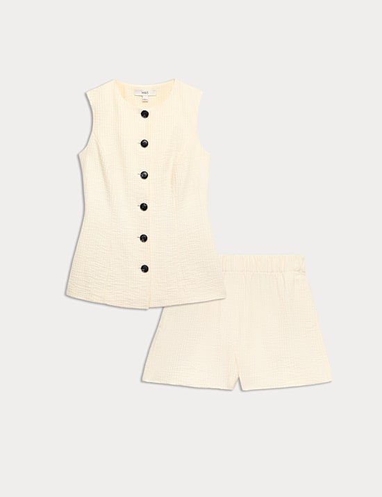 Textured Waistcoat & Short Set
