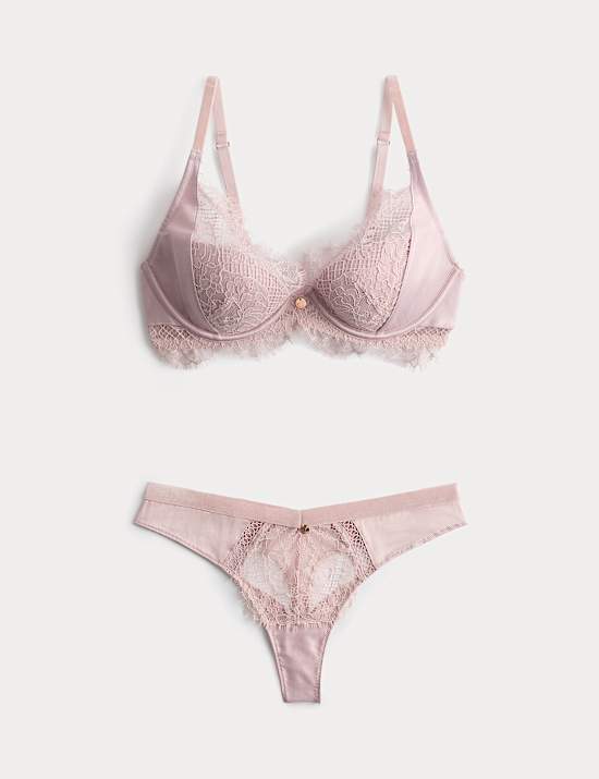 Saffron Satin & Lace Wired Plunge Bra Set A-E