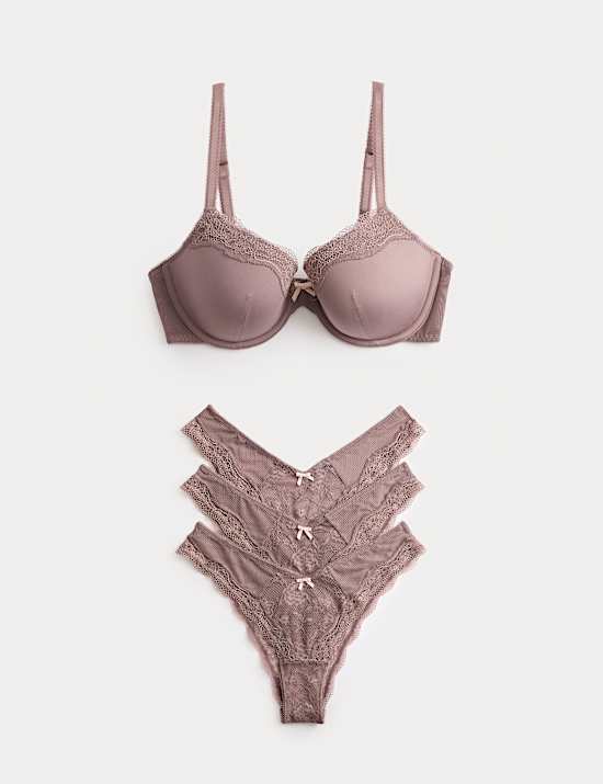 Jasmine Lace Wired Demi Cup Bra Set A-E