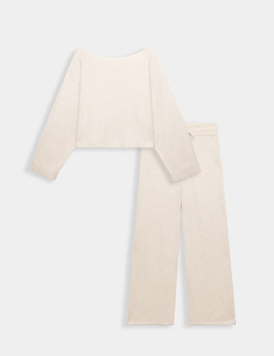 Merino Wool Blend Pyjama Top with Cashmere & Bottom Set