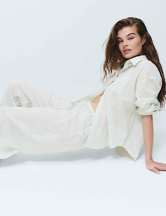 Pure Cotton Striped Collared Pyjama Shirt & Bottom Set