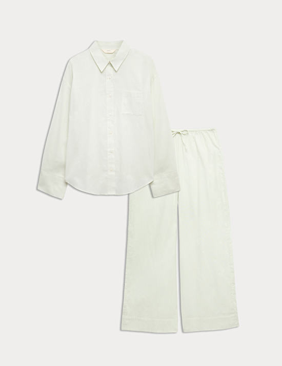 Pure Cotton Striped Collared Pyjama Shirt & Bottom Set