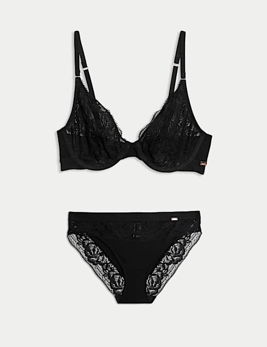 Lace Wired Plunge Bra Set A-E