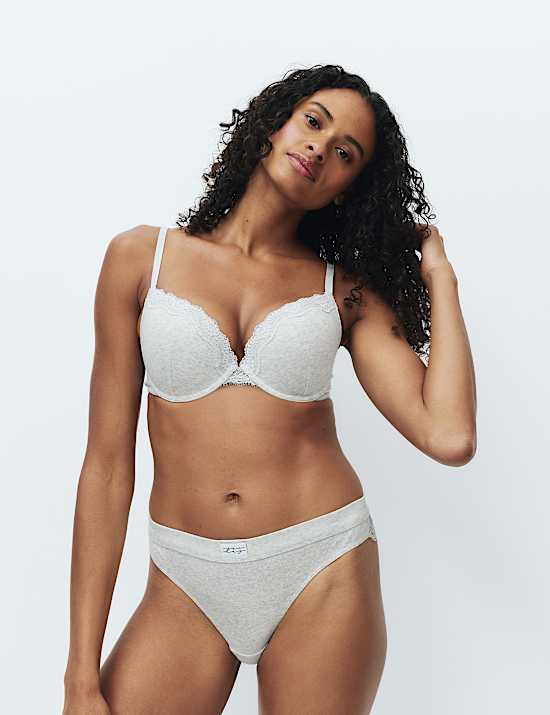 Juni Cotton Rib Wired Push-Up Plunge Bra Set A-E