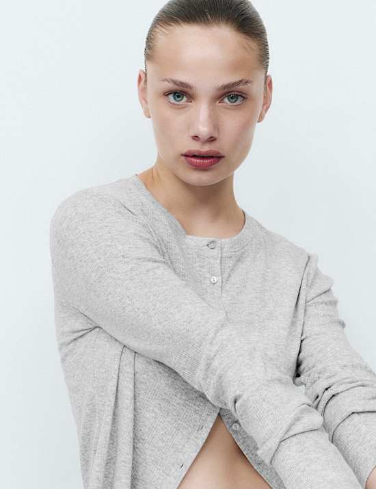 Cotton Blend Pointelle Lounge Cardigan & Bottom Set