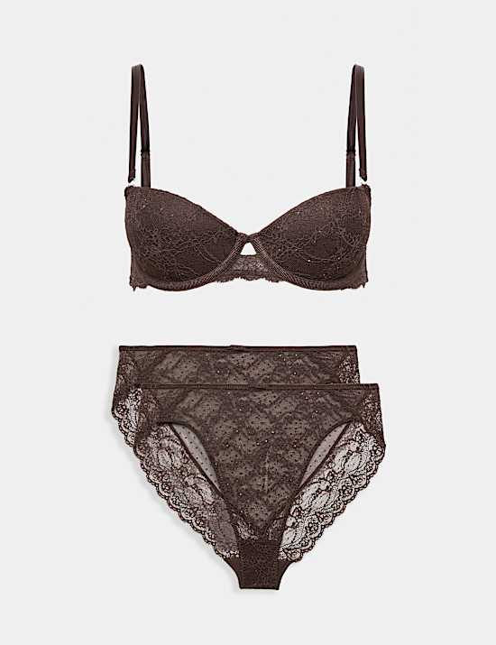 Padded Lace Wired Balcony Bra Set
