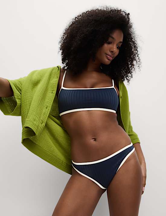 Ribbed Contrast Tipping Scoop Neck Bikini Set