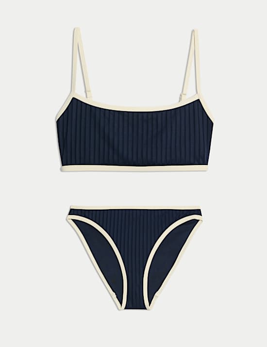 Ribbed Contrast Tipping Scoop Neck Bikini Set
