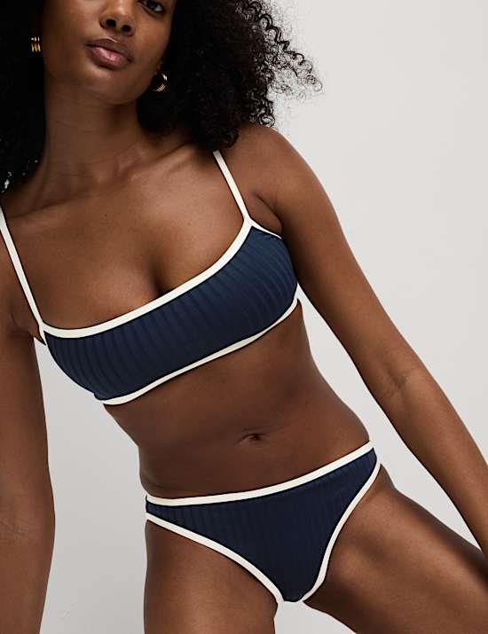 Ribbed Contrast Tipping Scoop Neck Bikini Set