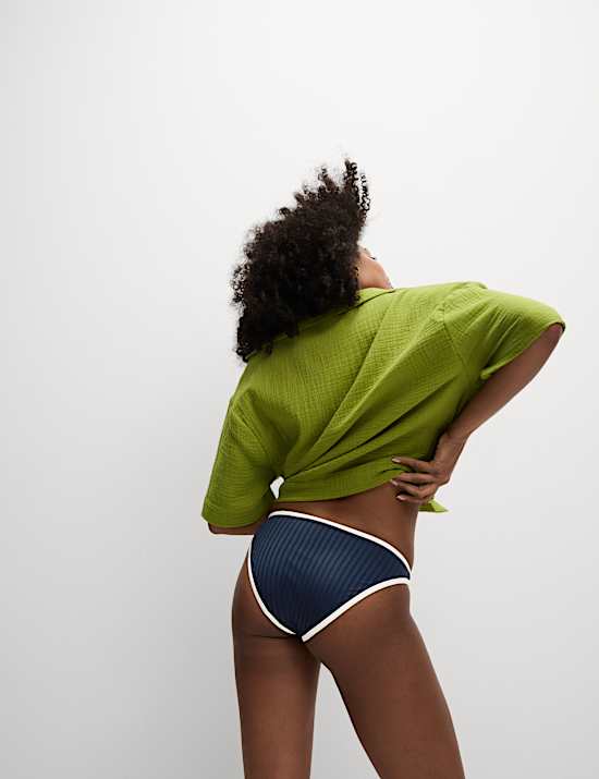 Ribbed Contrast Tipping Scoop Neck Bikini Set