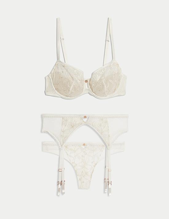 Trousseau Embroidery Balcony Bra & Suspenders Set A-E