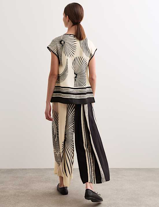 Printed Collarless Top & Trouser Set