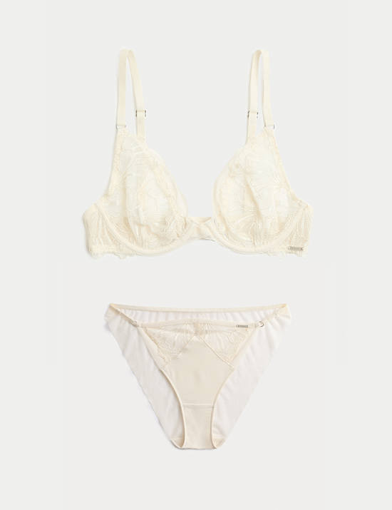 Monaco Embroidery Wired Plunge Bra Set A-E