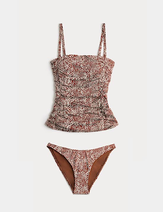 Tummy Control Printed Ruched Tankini Set