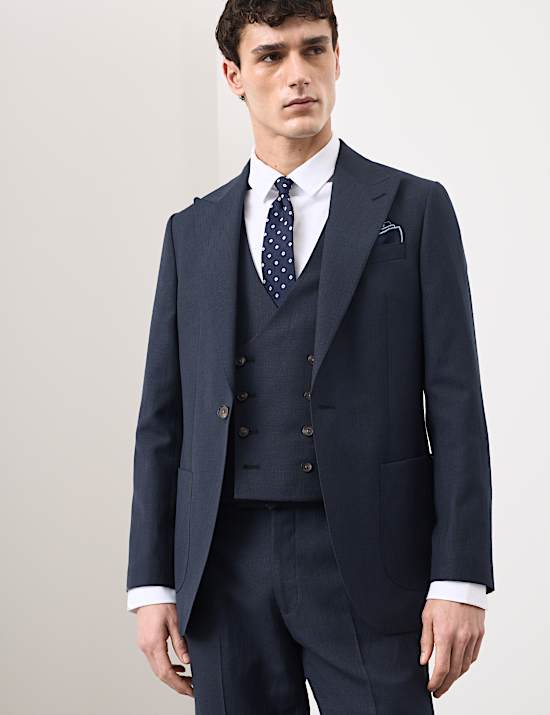 3 Piece Tailored Fit Wool Blend Textured Suit