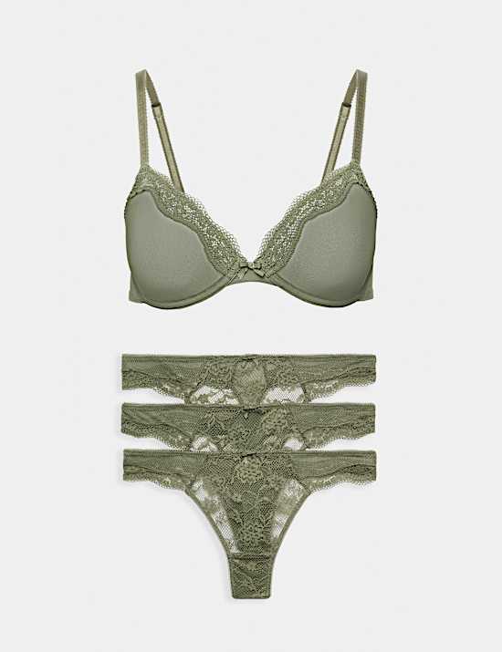 Jasmine Lace Sheer Wired Demi Cup Bra Set A-E
