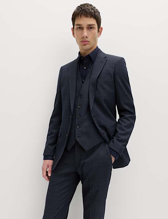 3 Piece Skinny Fit Textured Stretch Suit